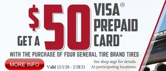 $50 gift card with purchase of General Tires