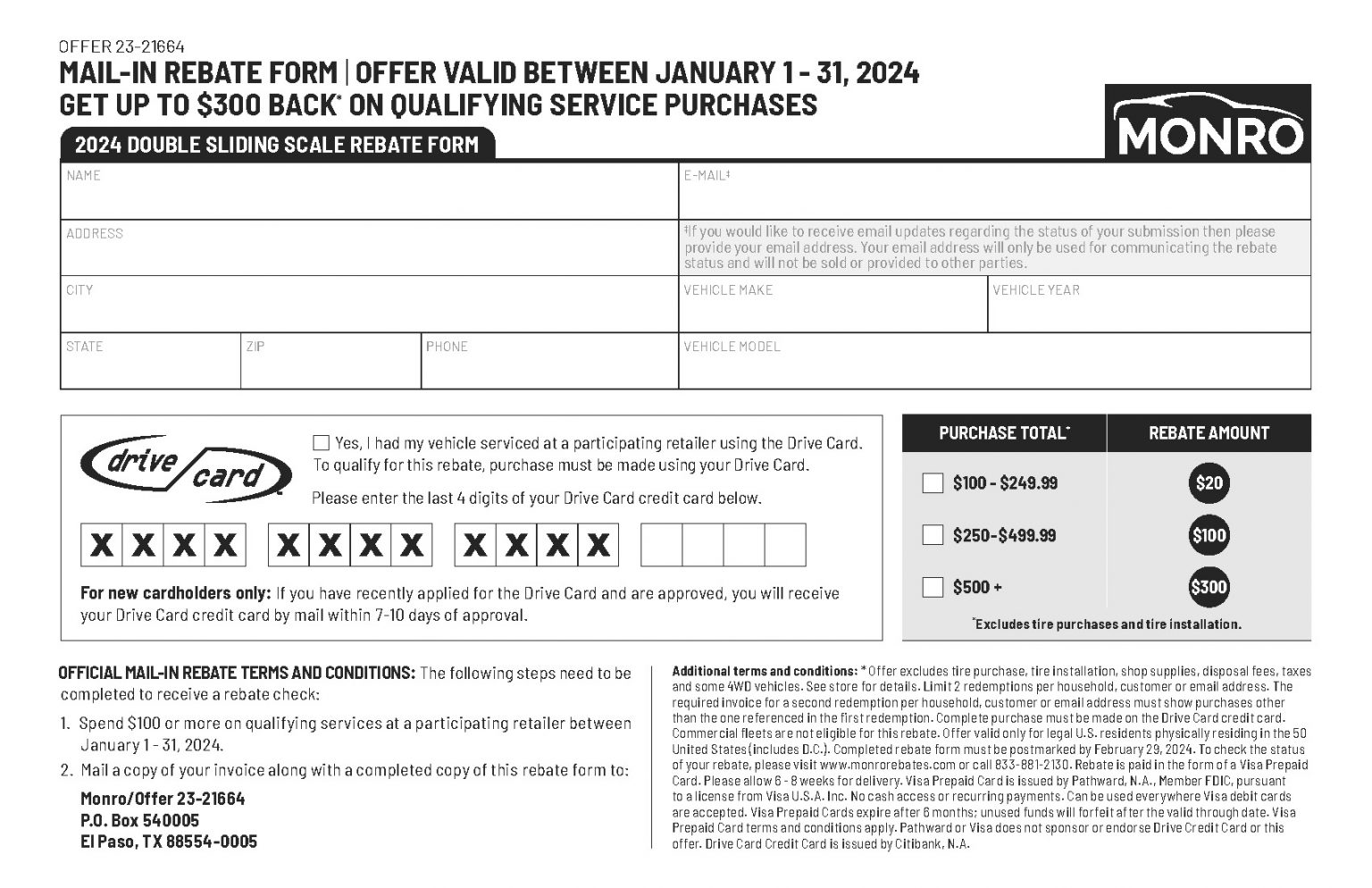 Drive Card Rebate Double Back January CarX