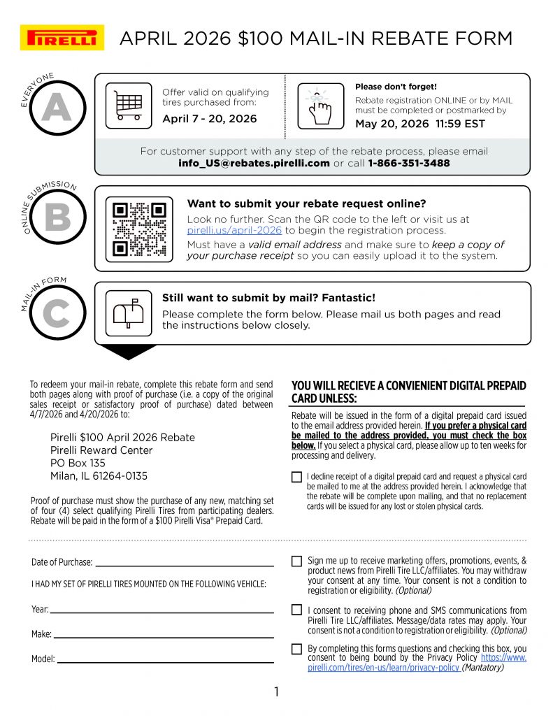 pirelli rebate